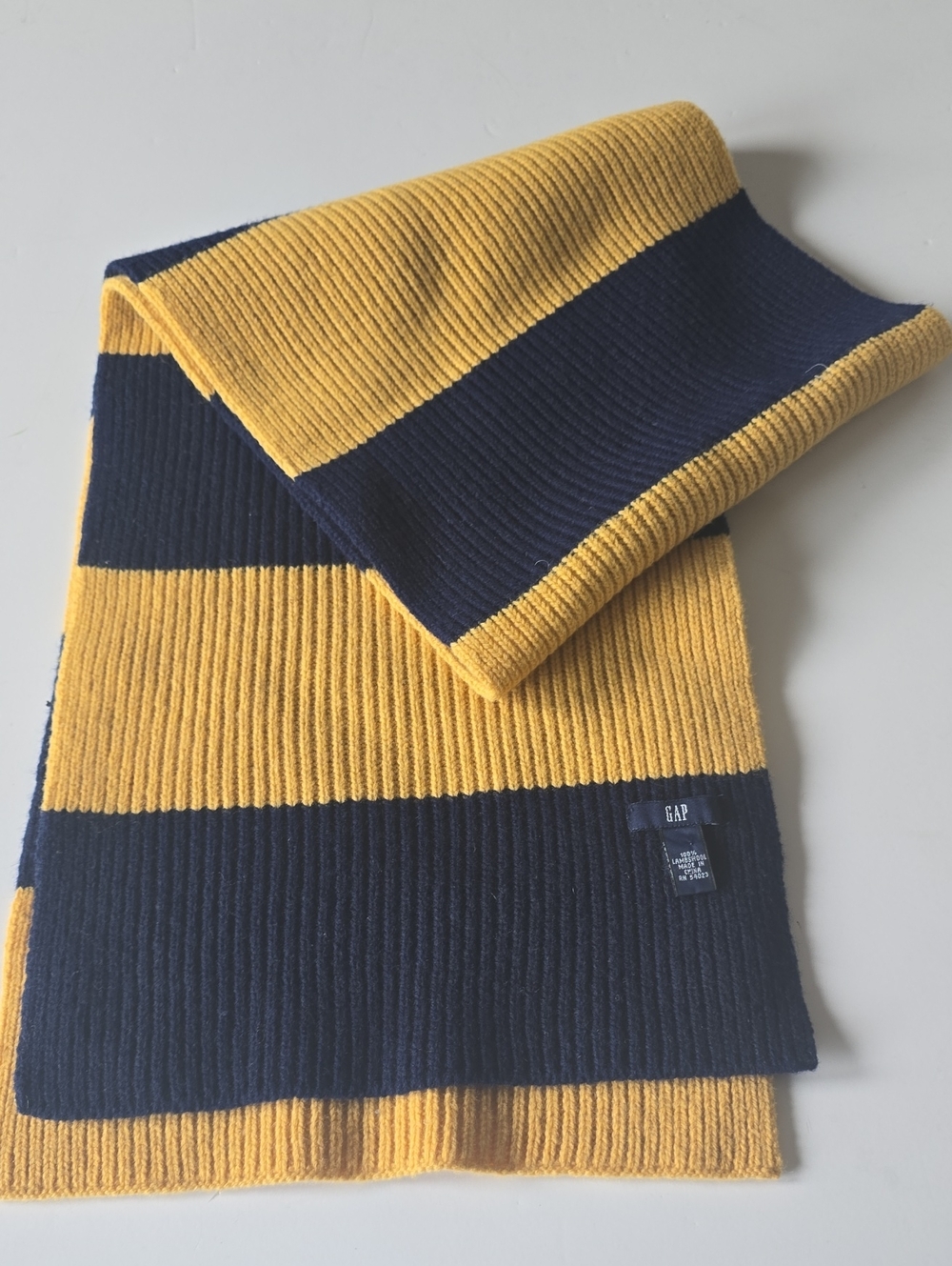 Gap 100% Wool Navy Blue Yellow Scarf